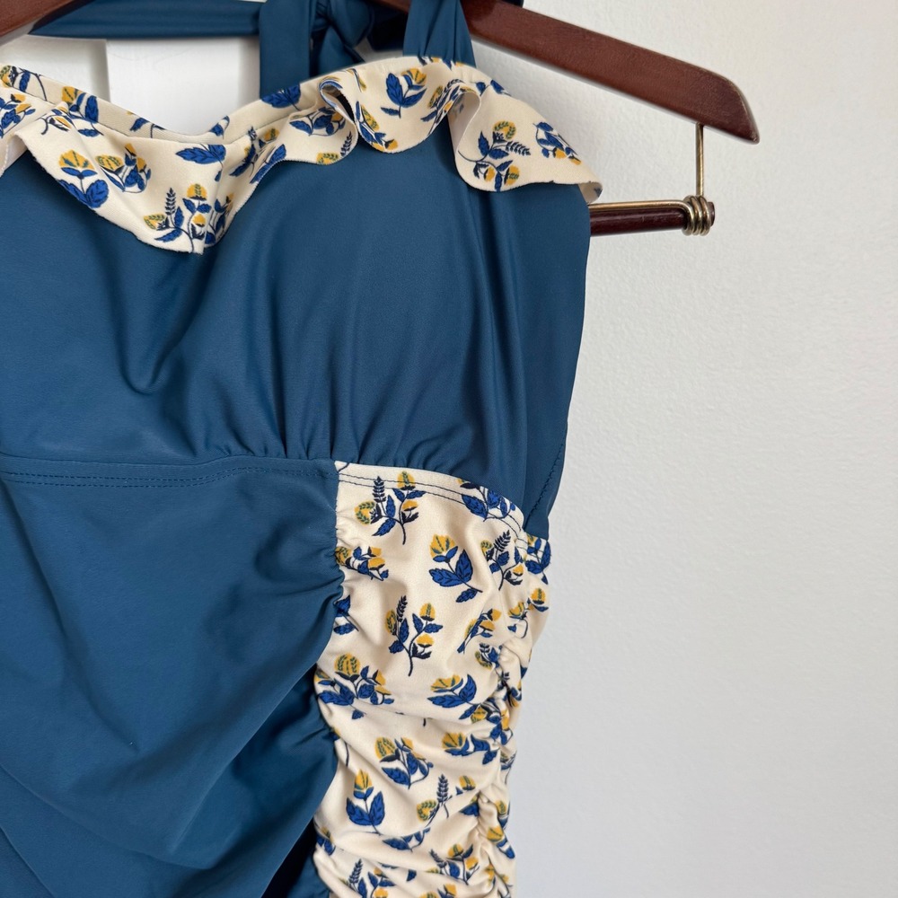 Matilda Jane Blue & Yellow Floral Ruched 'Bathing Beauty' One-Piece Swimsuit L - Picture 2 of 9